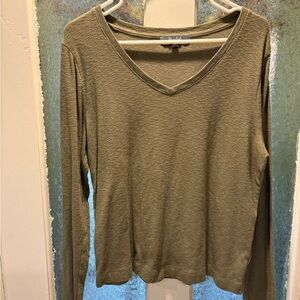 Marled Olive Green V-Neck Long Sleeve Top